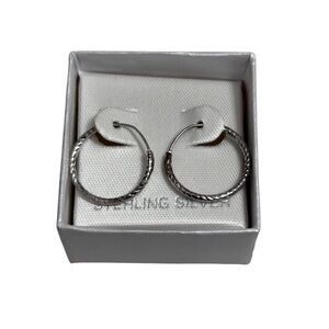 NWT Sterling Silver Hoop Earrings 18 mm Textured Gift Stocking Stuffer Her #1